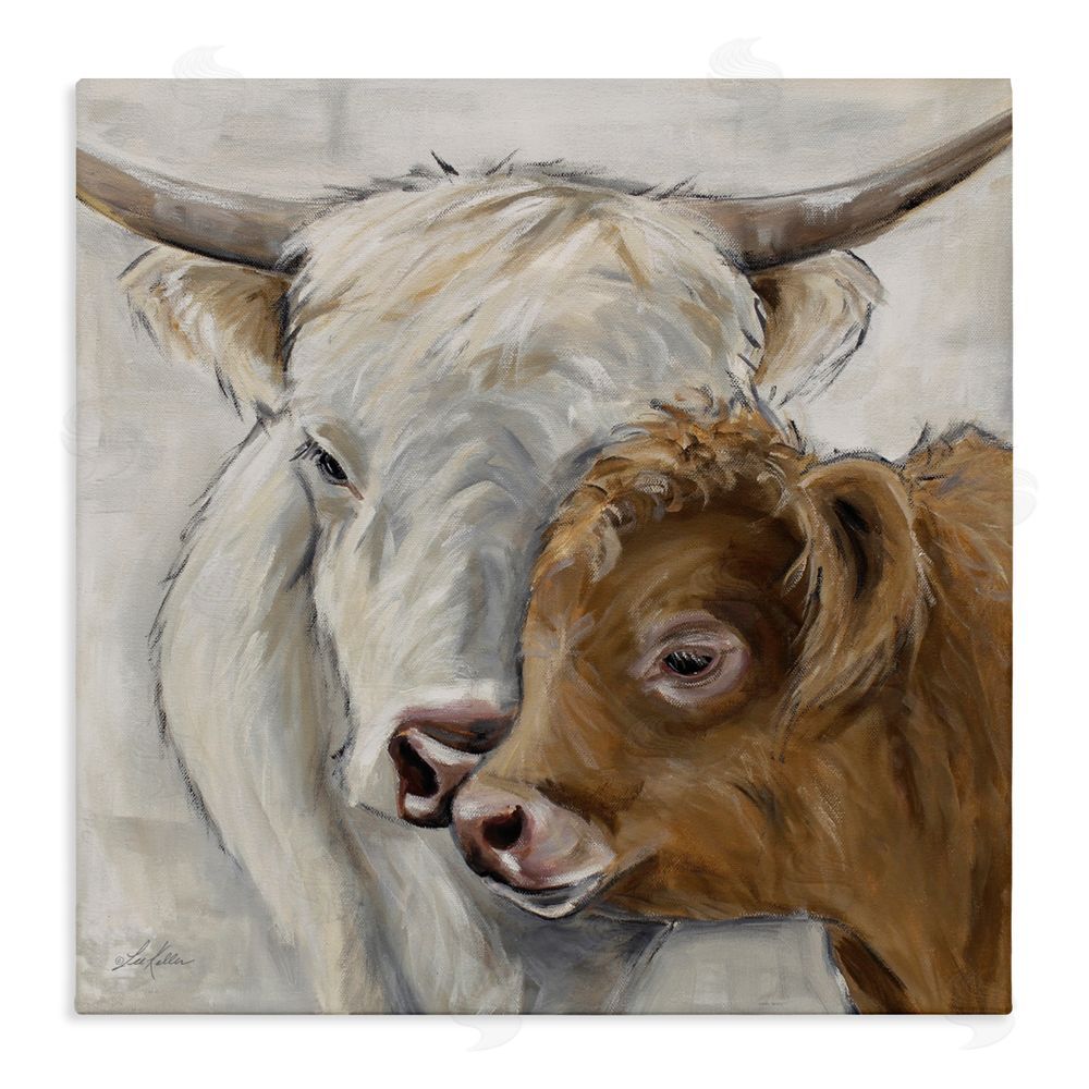 Lee Keller Highland Cow & Calf Contrasts Stretched Canvas Wall Art Print