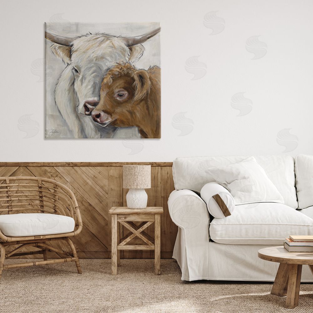 Lee Keller Highland Cow & Calf Contrasts Canvas Wall Art Print in Room