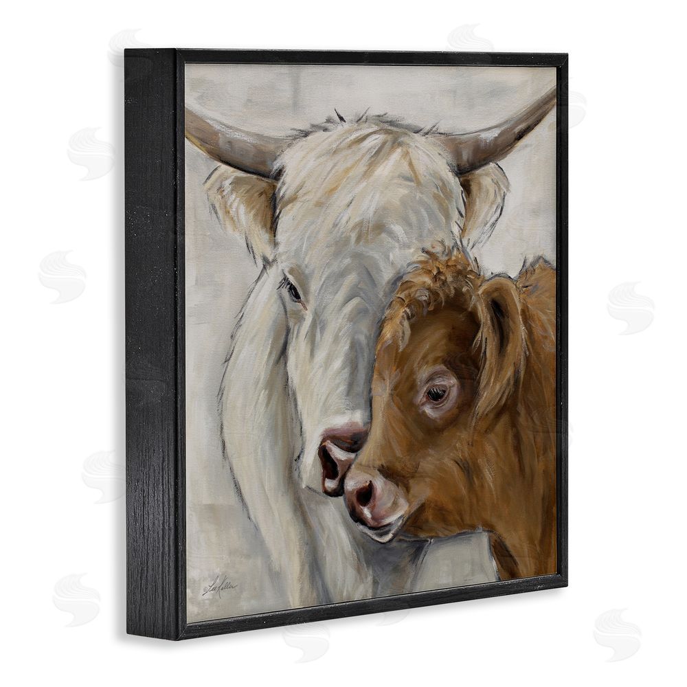 Lee Keller Highland Cow & Calf Contrasts Black Framed Giclee Wall Art Print