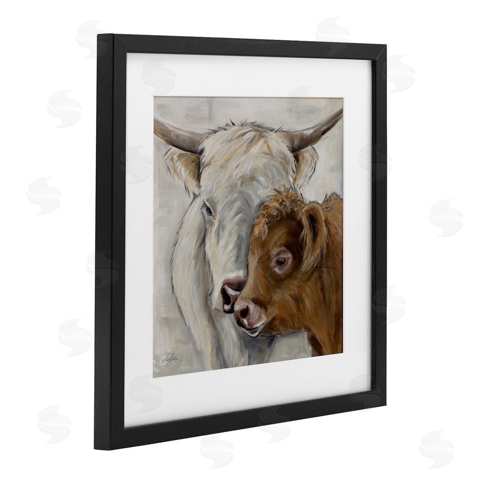Lee Keller Highland Cow & Calf Contrasts Black Framed Print Under Glass Wall Art