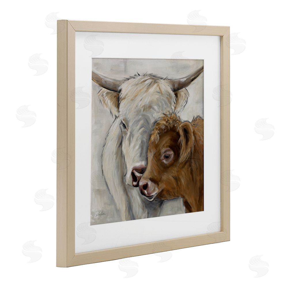 Lee Keller Highland Cow & Calf Contrasts Birch Framed Print Under Glass Wall Art
