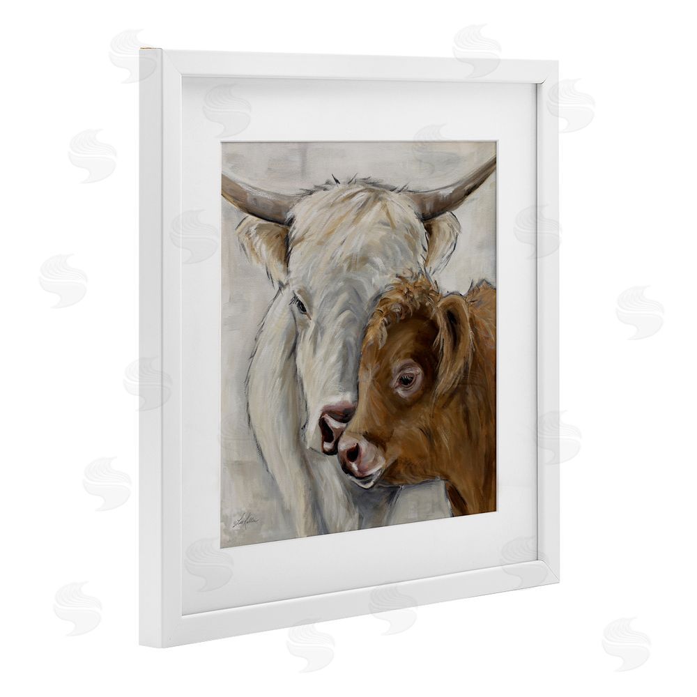 Lee Keller Highland Cow & Calf Contrasts White Framed Print Under Glass Wall Art