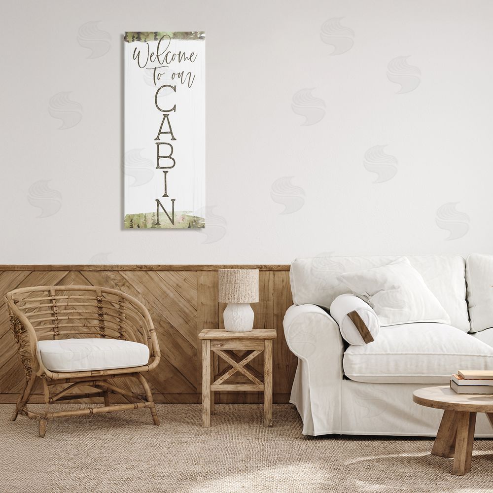 Lux + Me Designs Welcome To Our Cabin Green Printed Wall Art in Room