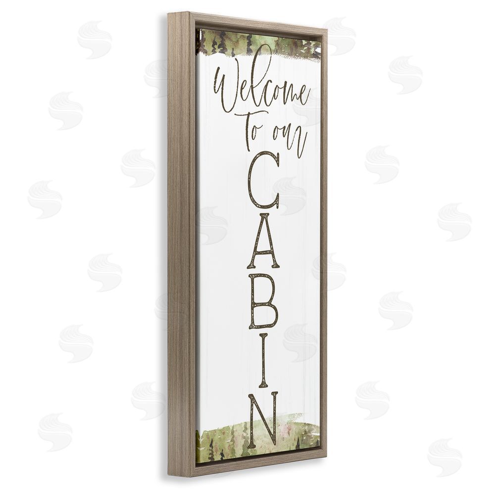 Lux + Me Designs Welcome To Our Cabin Green Brown Floating Frame Canvas Art Print