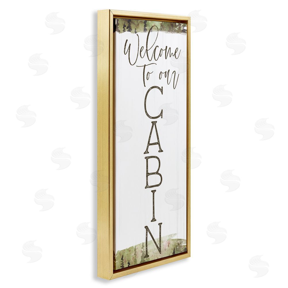 Lux + Me Designs Welcome To Our Cabin Green Gold Floating Frame Canvas Art Print