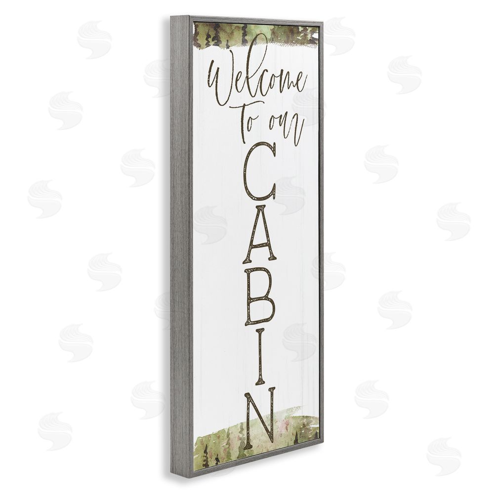 Lux + Me Designs Welcome To Our Cabin Green Gray Framed Giclee Art Print