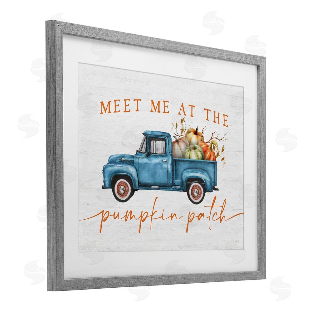 Lux + Me Designs Meet Me Pumpkin Patch Gray Framed Print Under Glass with White Mat Wall Art