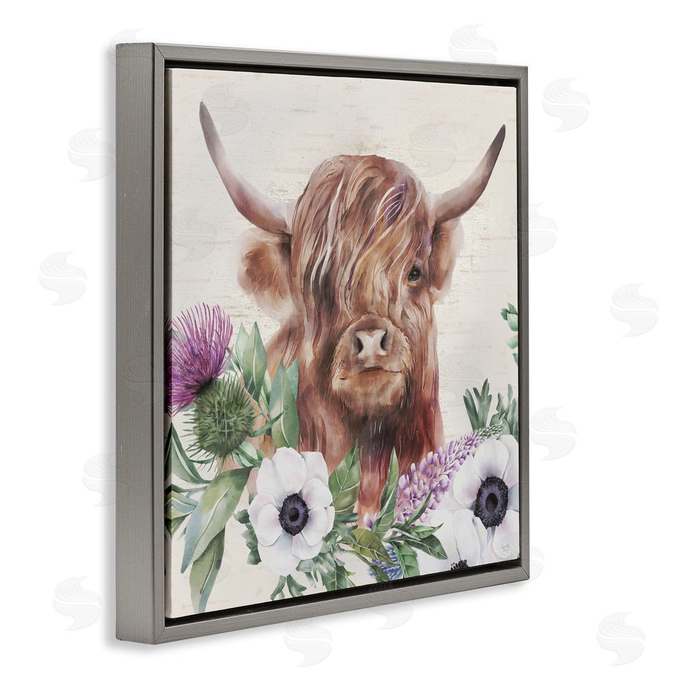 Lux + Me Designs Penny The Highland Cow Gray Floating Frame Canvas Wall Art Print