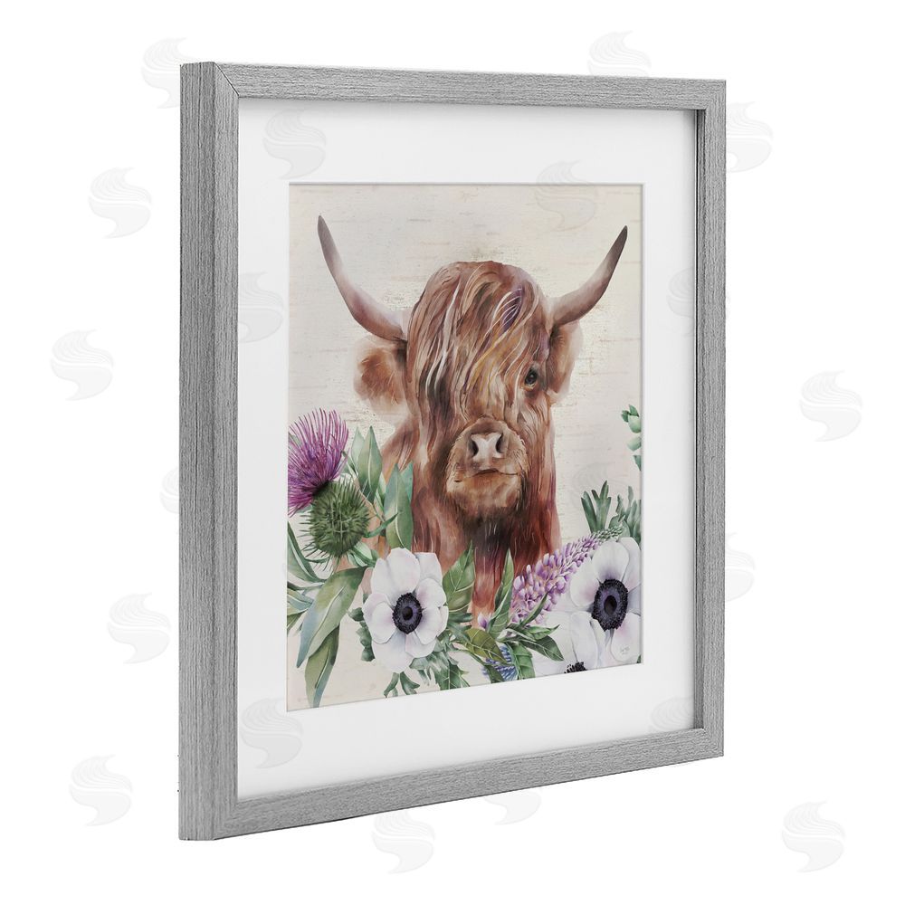 Lux + Me Designs Penny The Highland Cow Gray Framed Print Under Glass Wall Art