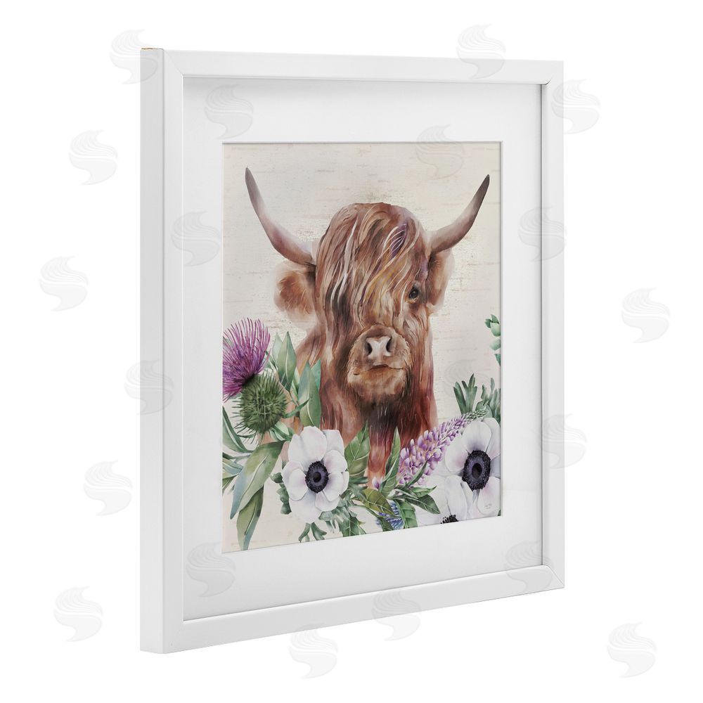 Lux + Me Designs Penny The Highland Cow White Framed Print Under Glass Wall Art