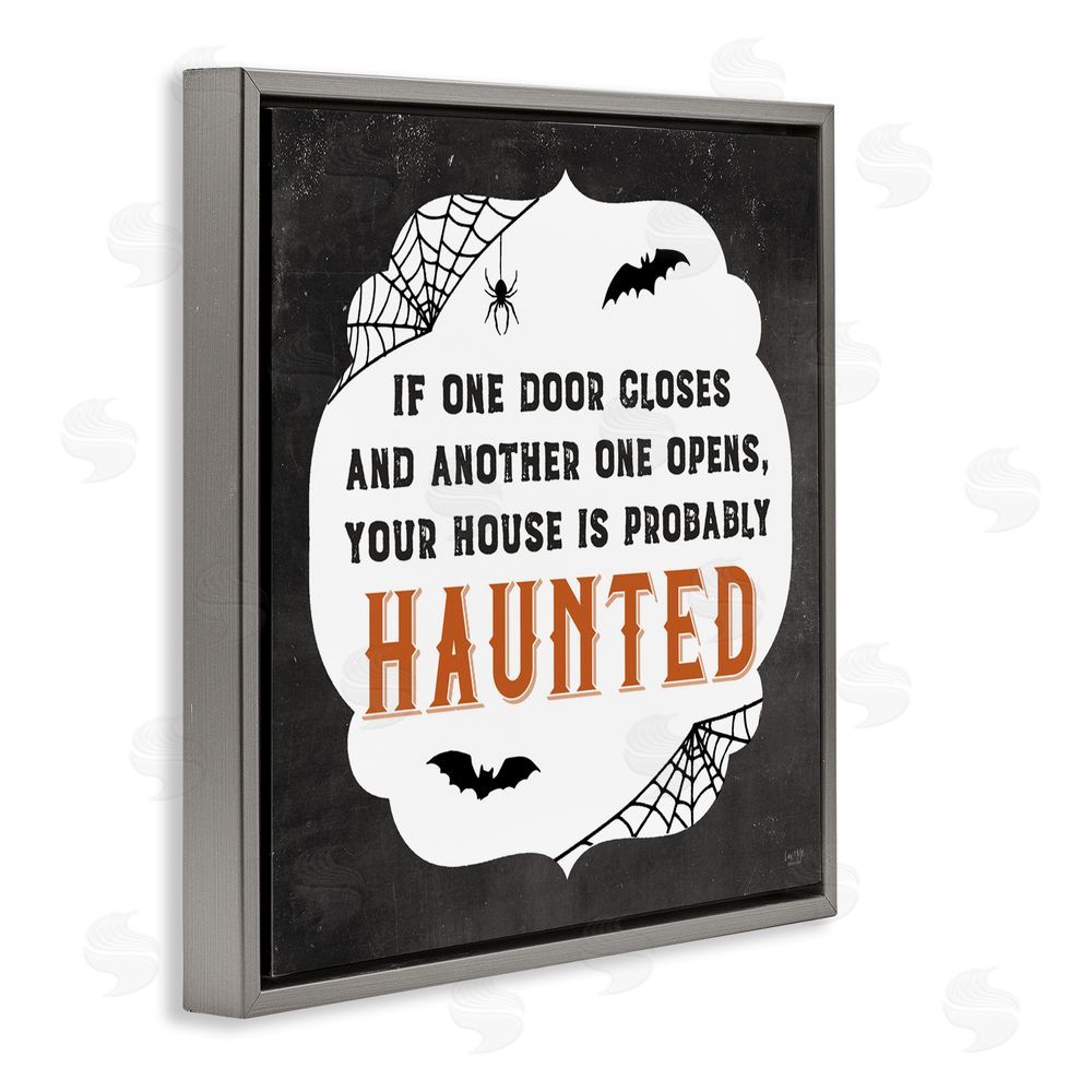 Lux + Me Designs One Door Closes Haunted House Gray Floating Frame Canvas Art Print