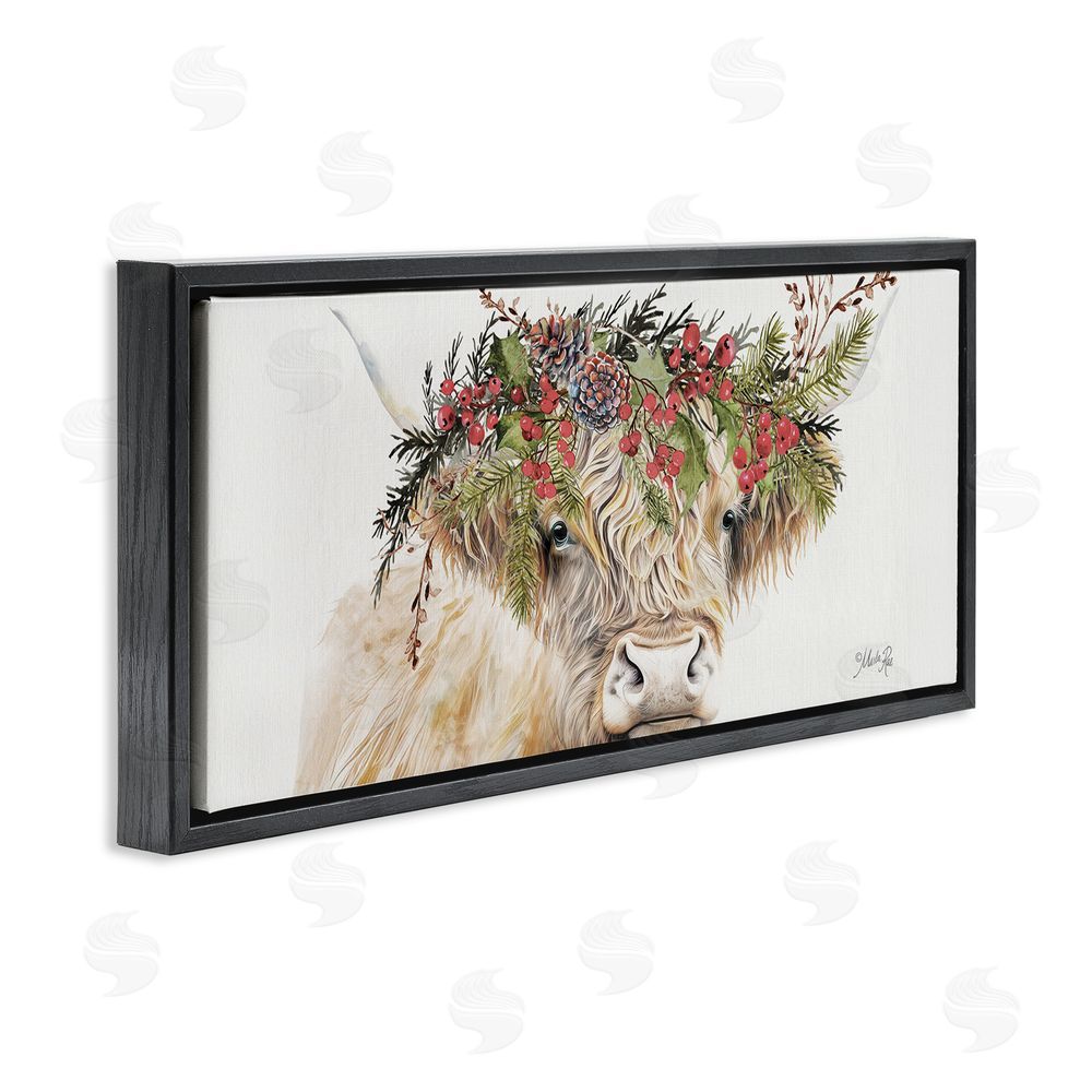 Marla Rae Cattle with Seasonal Berries Black Floating Frame Canvas Wall Art Print