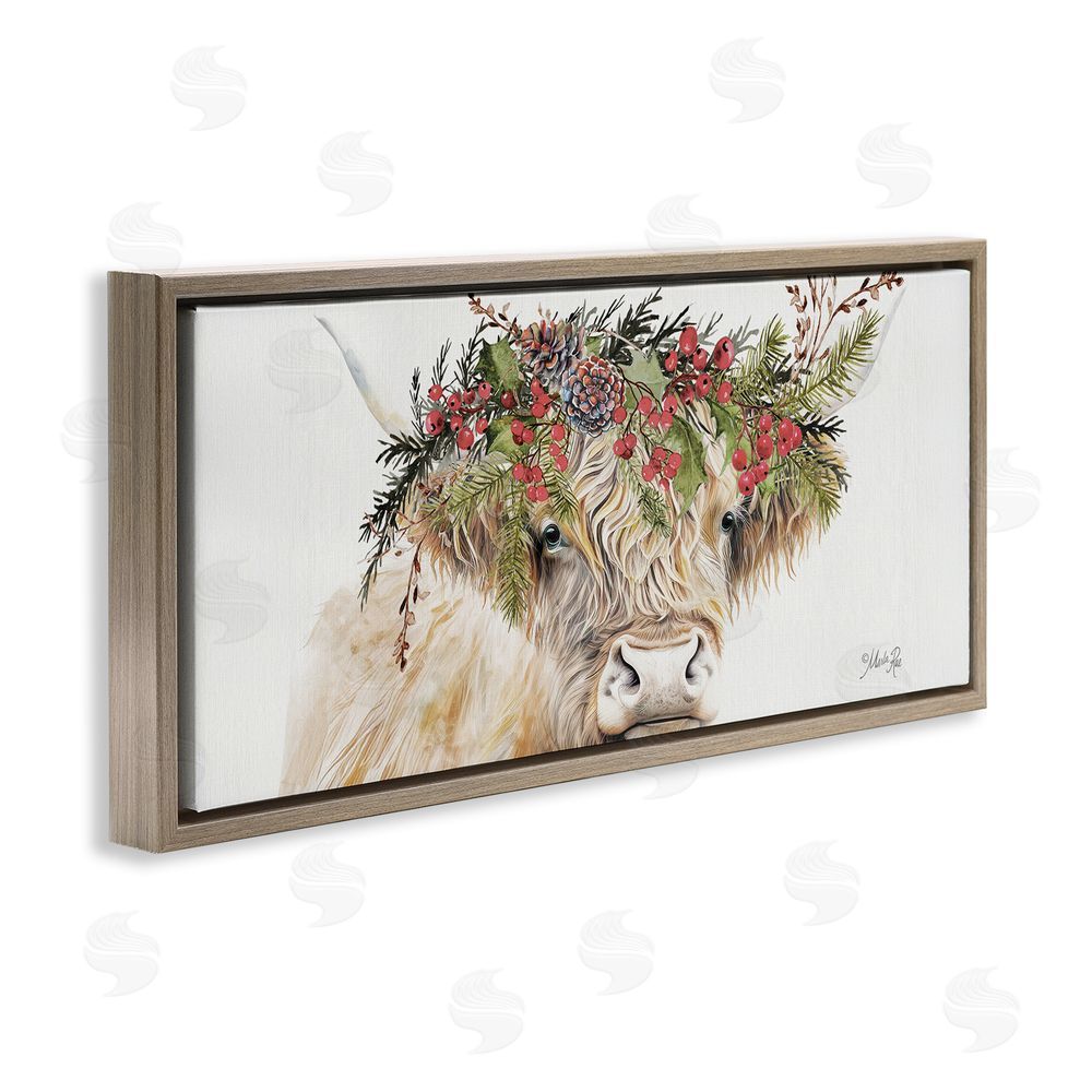 Marla Rae Cattle with Seasonal Berries Brown Floating Frame Canvas Wall Art Print