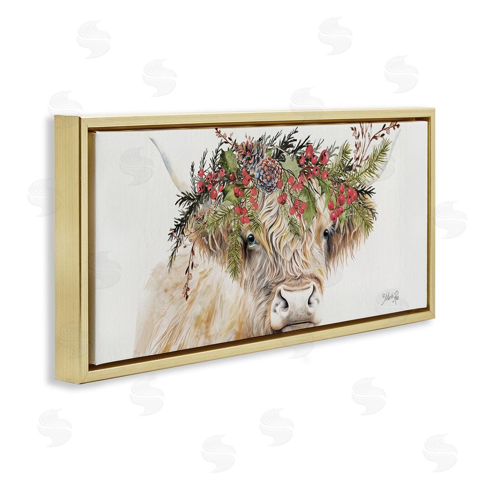 Marla Rae Cattle with Seasonal Berries Gold Floating Frame Canvas Wall Art Print