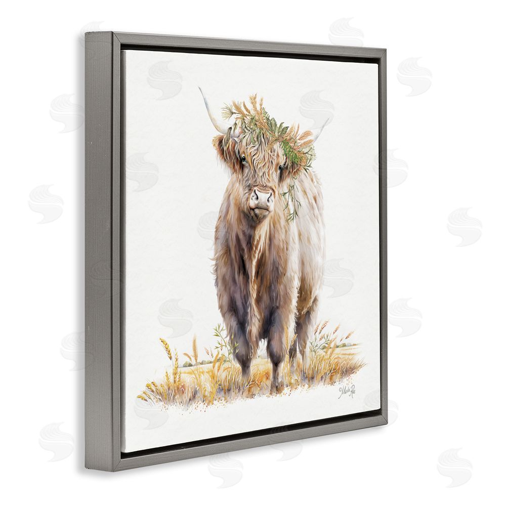 Marla Rae Ollie the Highland Cattle Gray Floating Frame Canvas Wall Art Print