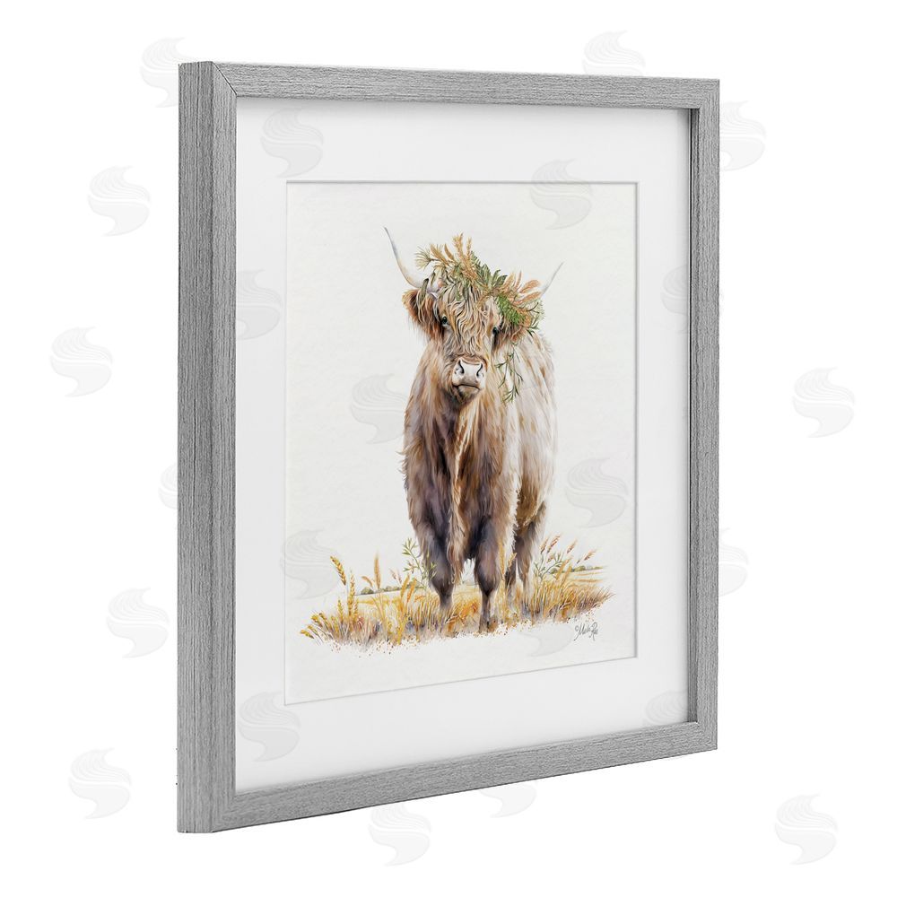 Marla Rae Ollie the Highland Cattle Gray Framed Print Under Glass Wall Art