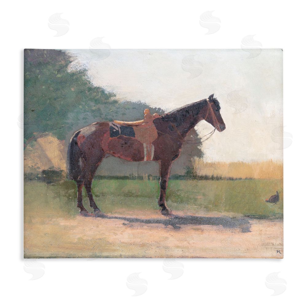 Stellar Design Studio Saddled Horse in Farm Yard Stretched Canvas Wall Art Print