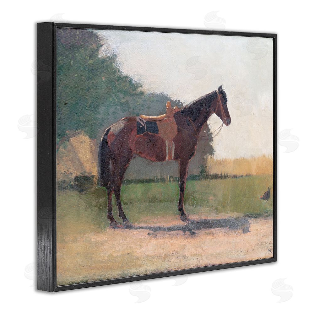 Stellar Design Studio Saddled Horse in Farm Yard Black Framed Giclee Wall Art Print