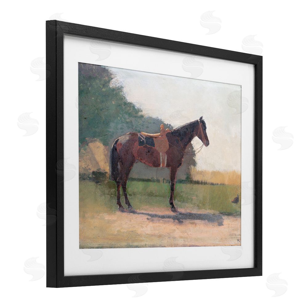 Stellar Design Studio Saddled Horse in Farm Yard Black Framed Print Under Glass Wall Art