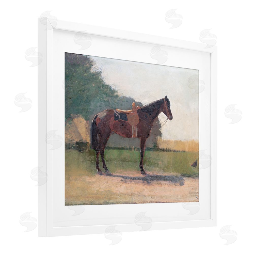Stellar Design Studio Saddled Horse in Farm Yard White Framed Print Under Glass Wall Art