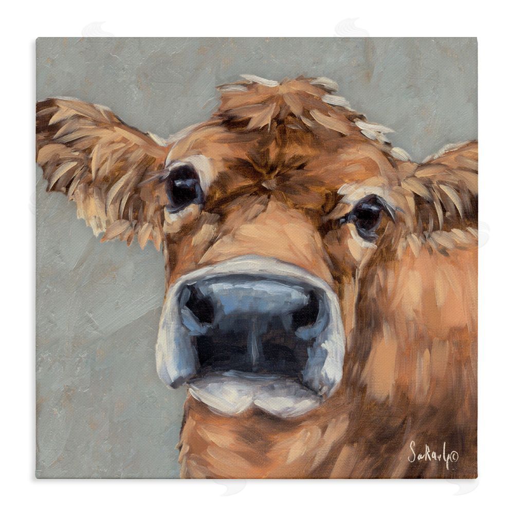 Sara G. Designs Freckles The Cow Portrait Stretched Canvas Wall Art Print
