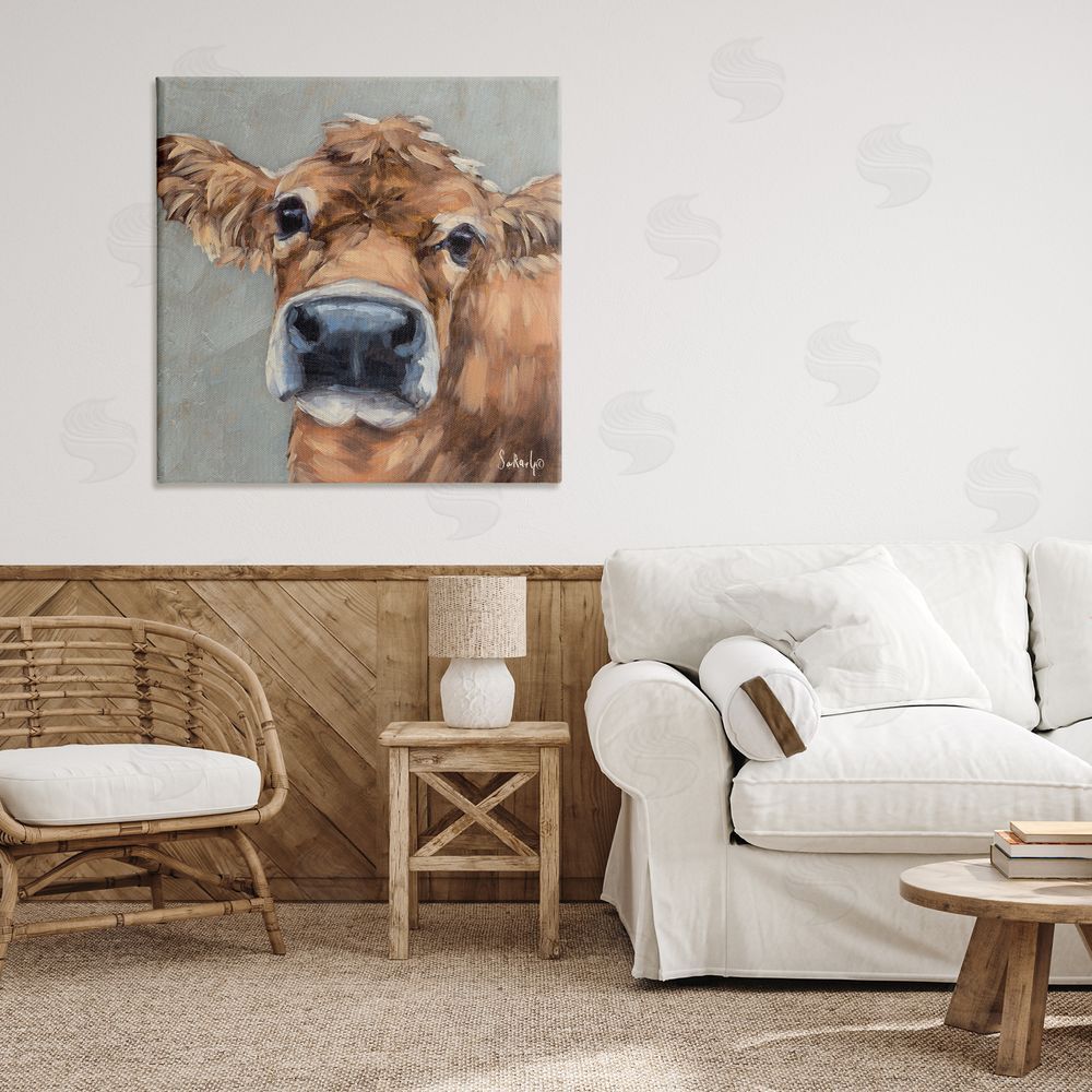 Sara G. Designs Freckles The Cow Portrait Canvas Wall Art Print in Room