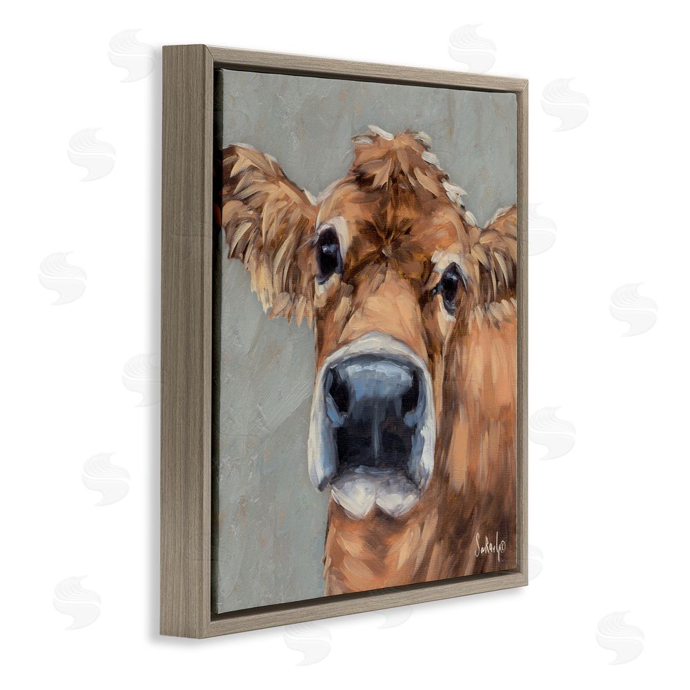 Sara G. Designs Freckles The Cow Portrait Brown Floating Frame Canvas Wall Art Print