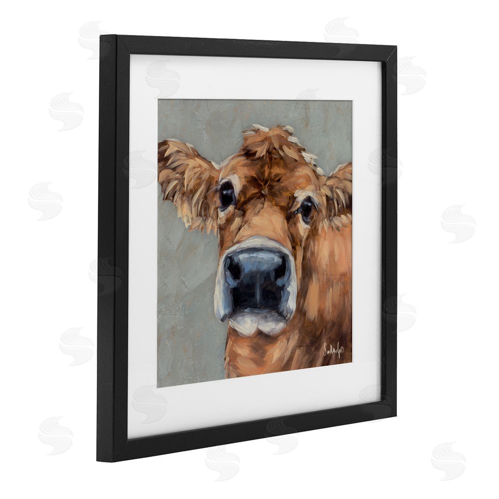 Sara G. Designs Freckles The Cow Portrait Black Framed Print Under Glass Wall Art