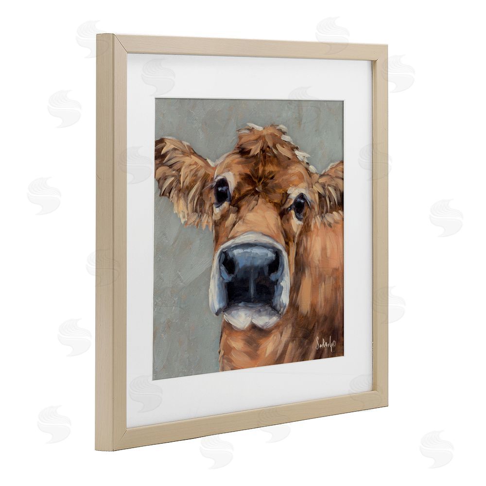 Sara G. Designs Freckles The Cow Portrait Birch Framed Print Under Glass Wall Art
