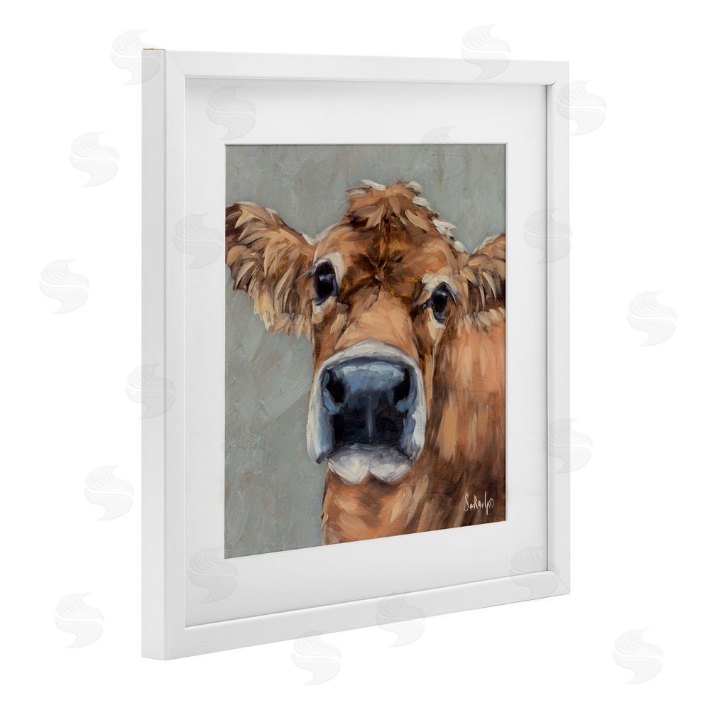 Sara G. Designs Freckles The Cow Portrait White Framed Print Under Glass Wall Art