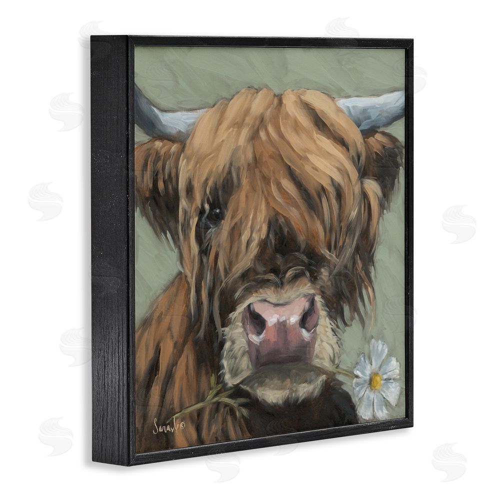 Sara G. Designs Blossom Babe Cattle Black Framed Giclee Wall Art Print