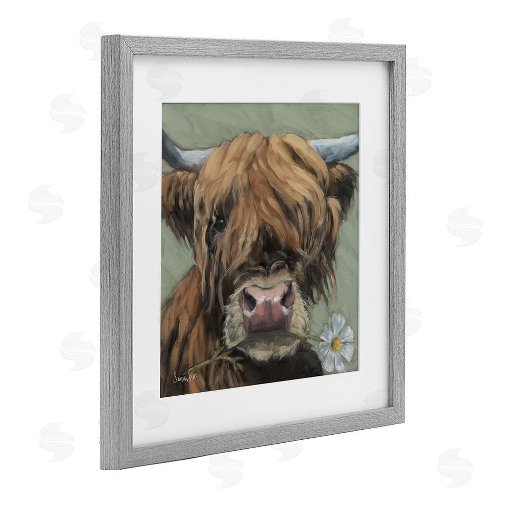 Sara G. Designs Blossom Babe Cattle Gray Framed Print Under Glass Wall Art