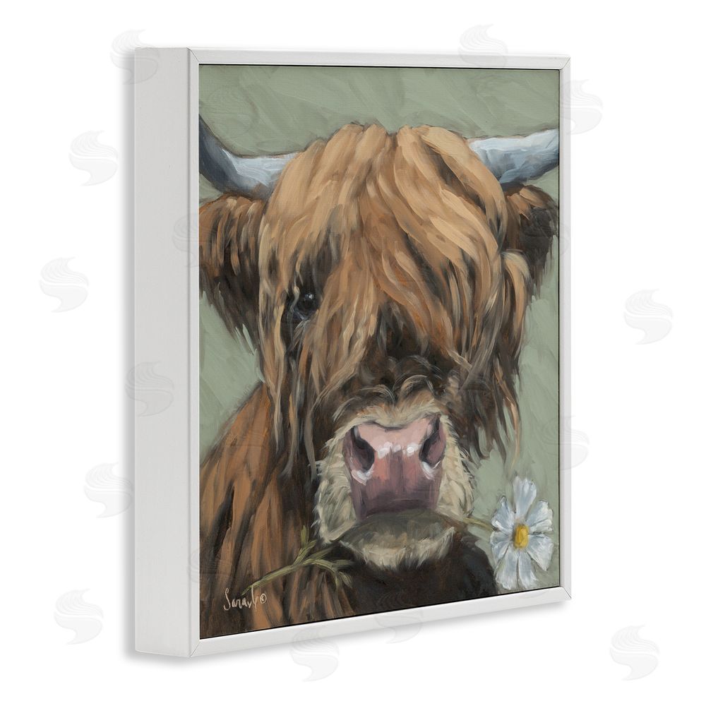 Sara G. Designs Blossom Babe Cattle White Framed Giclee Wall Art Print