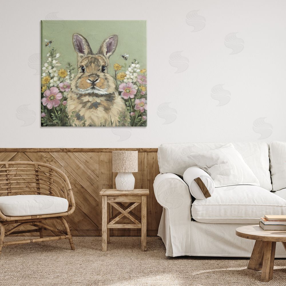 Sara G. Designs Spring Abloom Rabbit Stretched Canvas Wall Art in Room