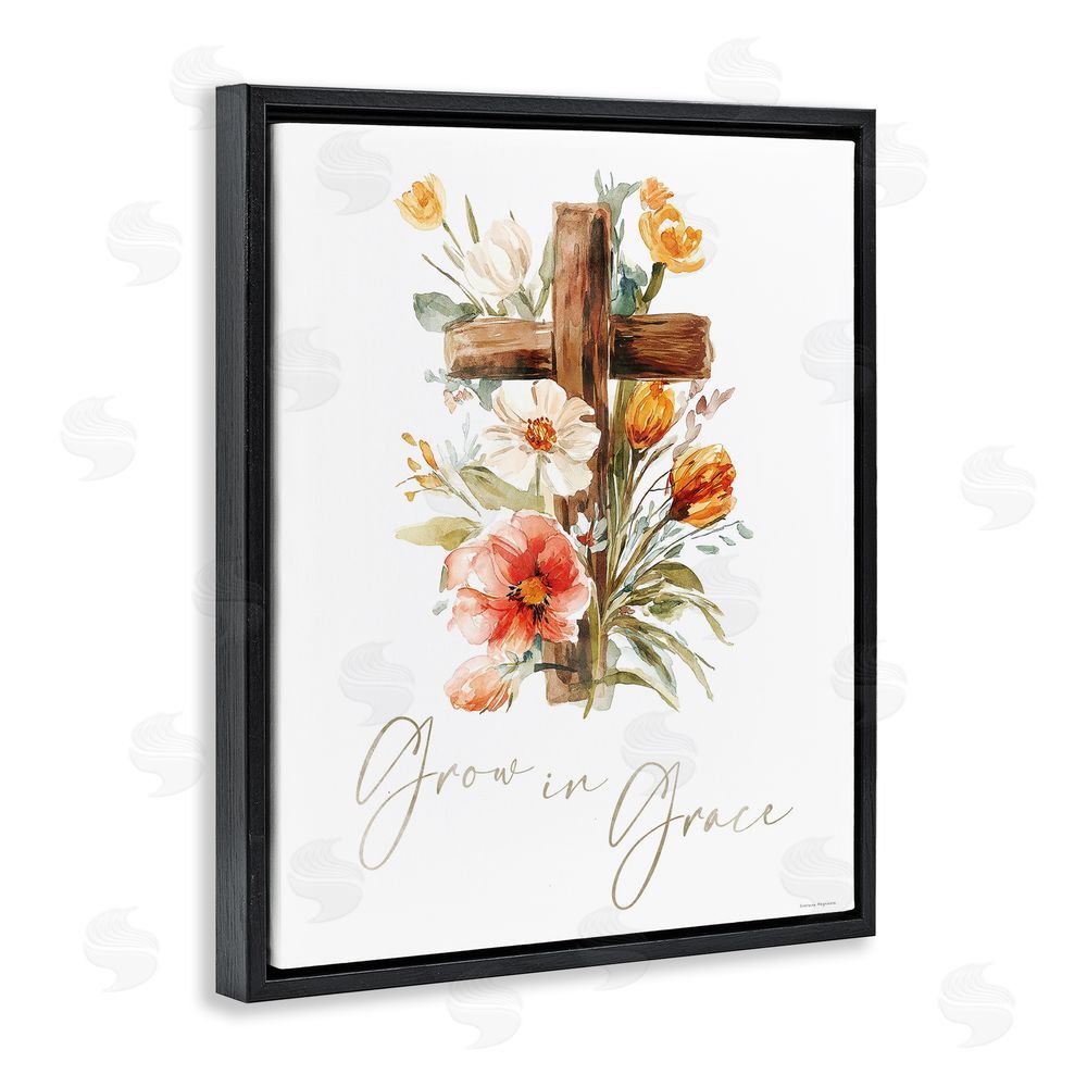 Svetlana Aleynikova Grow In Grace Cross Black Floating Frame Canvas Wall Art Print