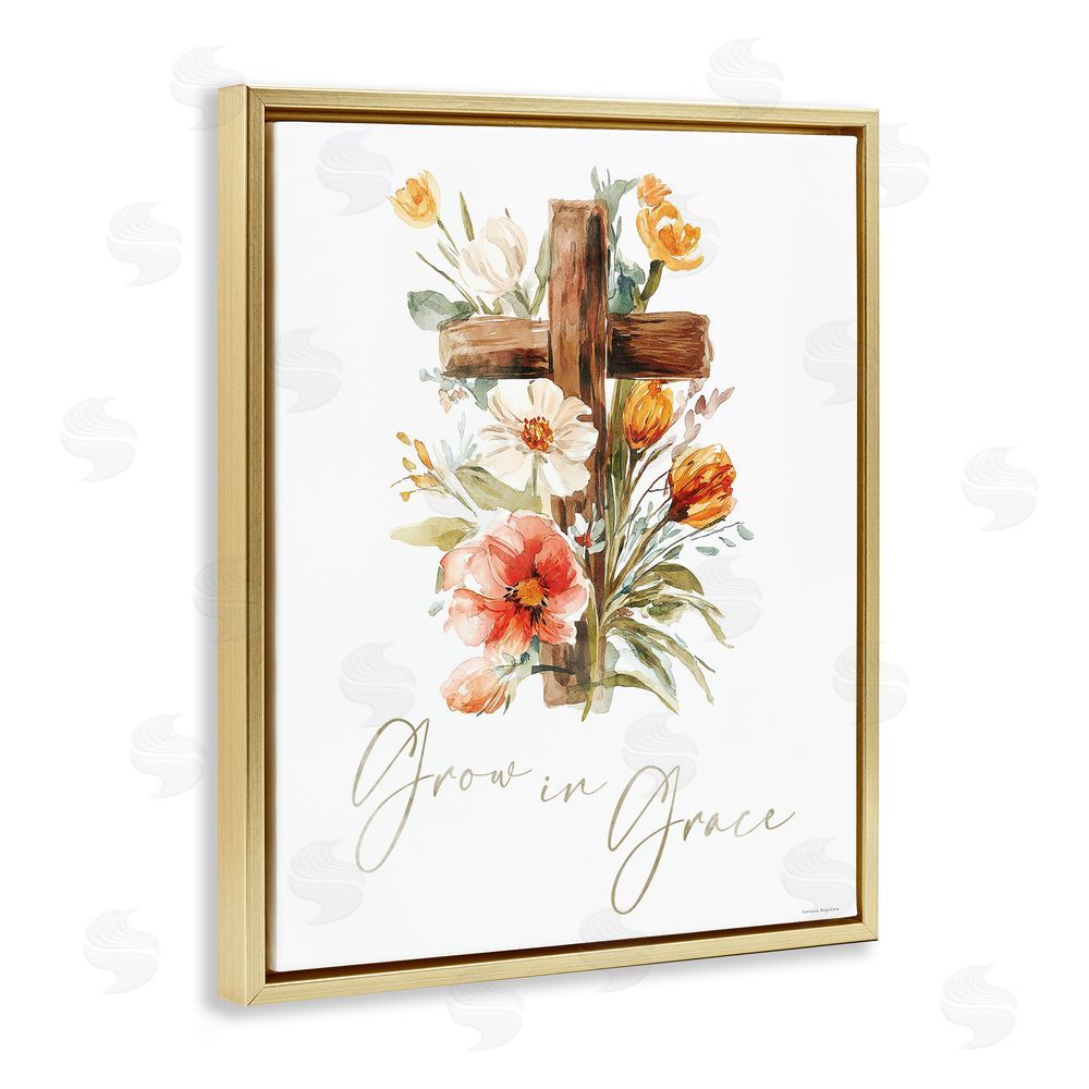 Svetlana Aleynikova Grow In Grace Cross Gold Floating Frame Canvas Wall Art Print