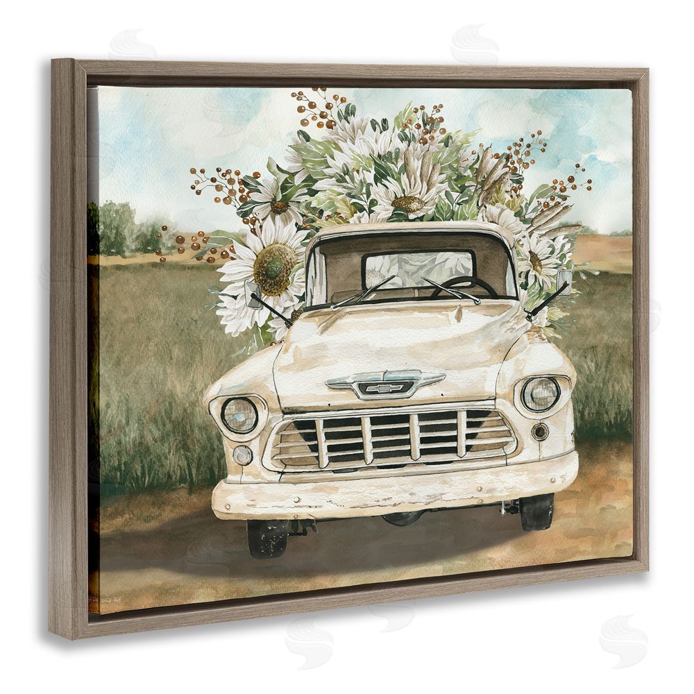 Cindy Jacobs Retro Country Flowers Delivery Brown Floating Frame Canvas Wall Art Print