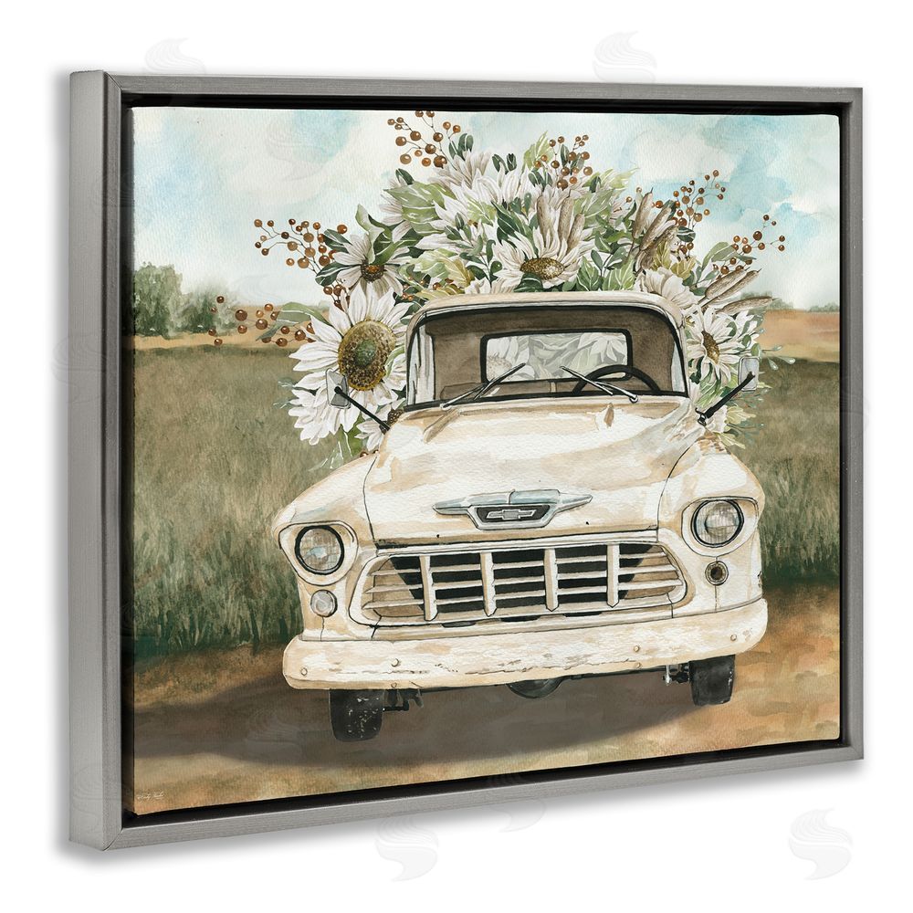 Cindy Jacobs Retro Country Flowers Delivery Gray Floating Frame Canvas Wall Art Print