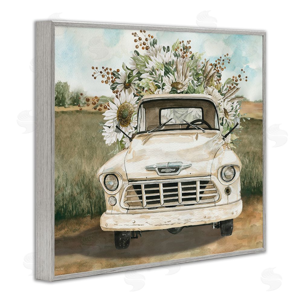 Cindy Jacobs Retro Country Flowers Delivery Gray Framed Giclee Wall Art Print