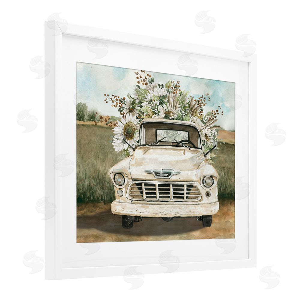 Cindy Jacobs Retro Country Flowers Delivery White Framed Print Under Glass Wall Art