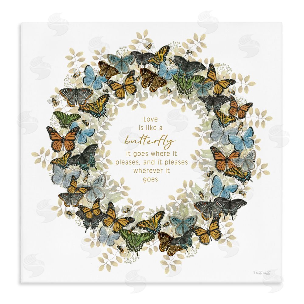 Cindy Jacobs Life Is Like A Butterfly Wreath Stretched Canvas Wall Art Print
