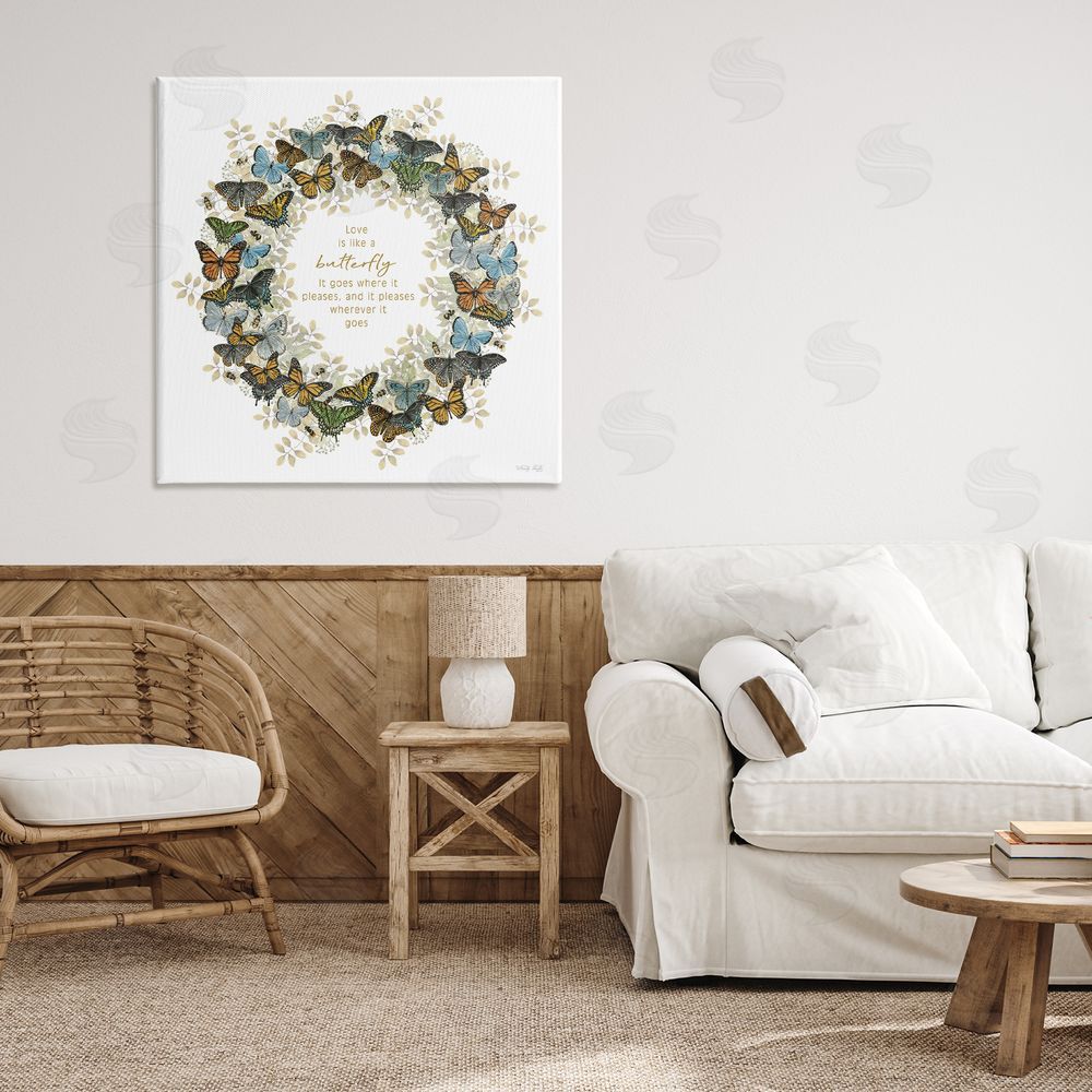 Cindy Jacobs Life Is Like A Butterfly Wreath Canvas Wall Art Print in Room