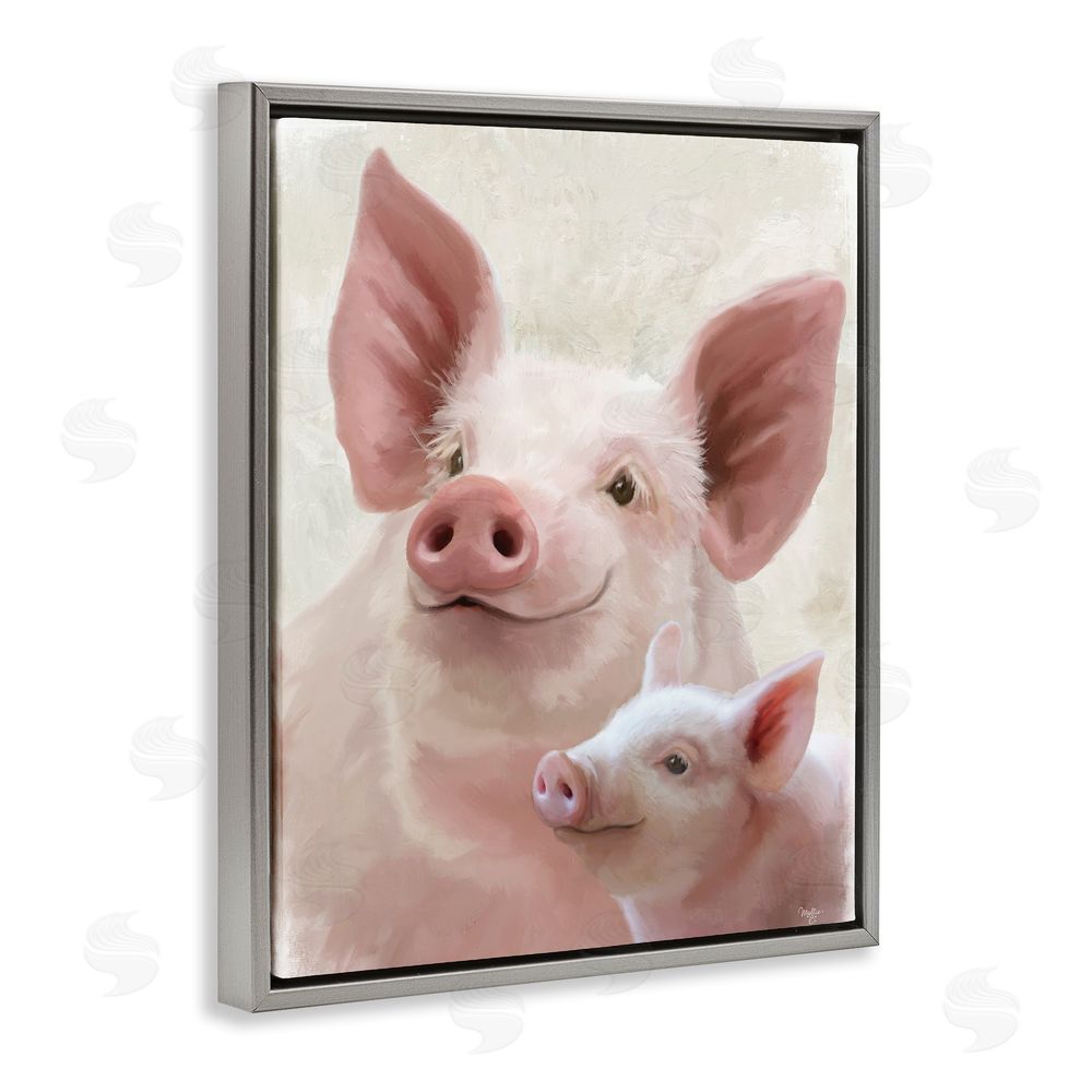 Mollie B. Piglet & Mom Portrait Gray Floating Frame Canvas Wall Art Print