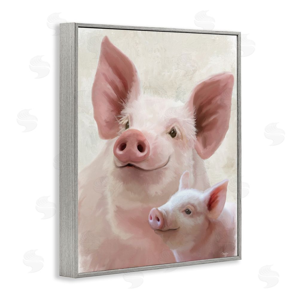 Mollie B. Piglet & Mom Portrait Gray Framed Giclee Wall Art Print