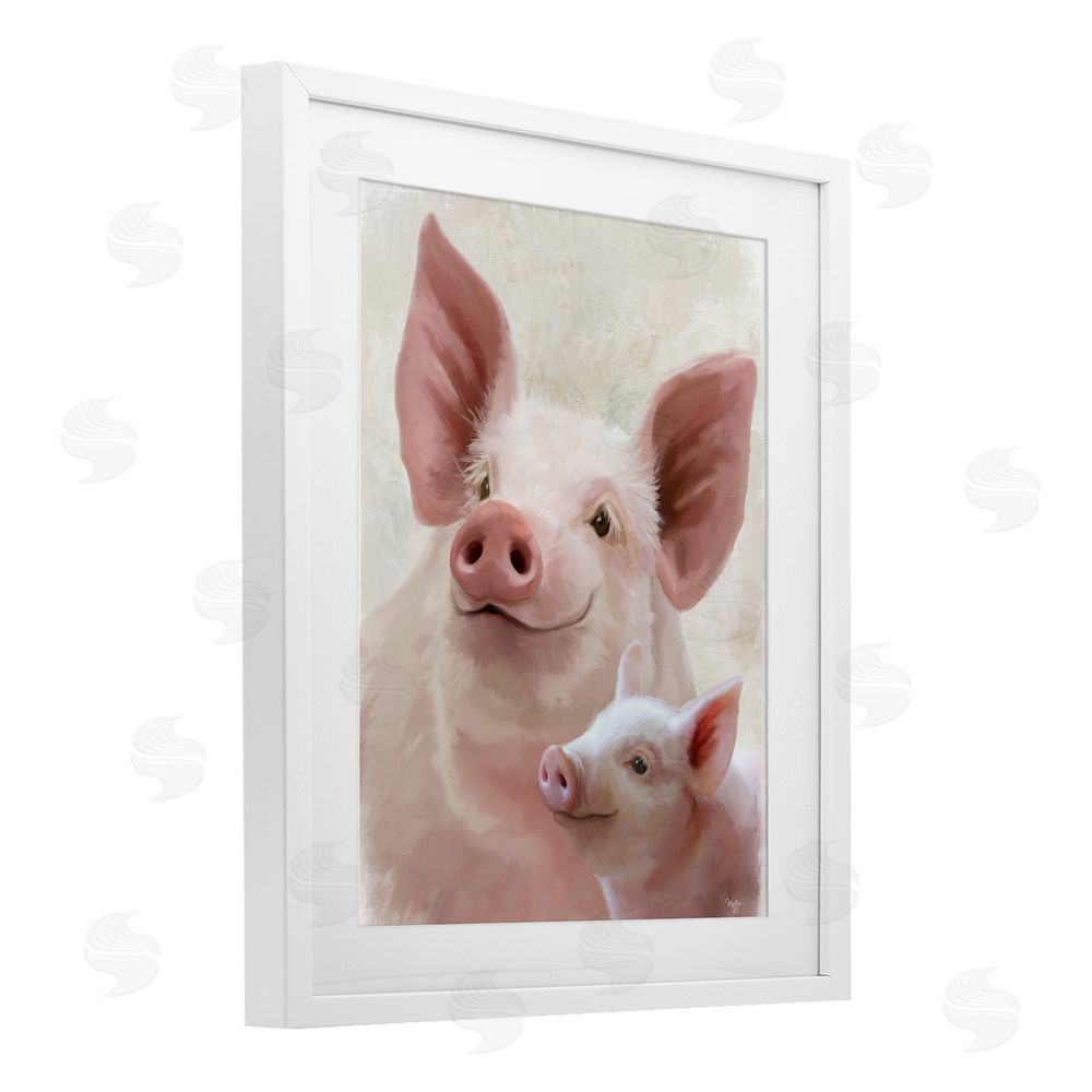 Mollie B. Piglet & Mom Portrait White Framed Print Under Glass Wall Art