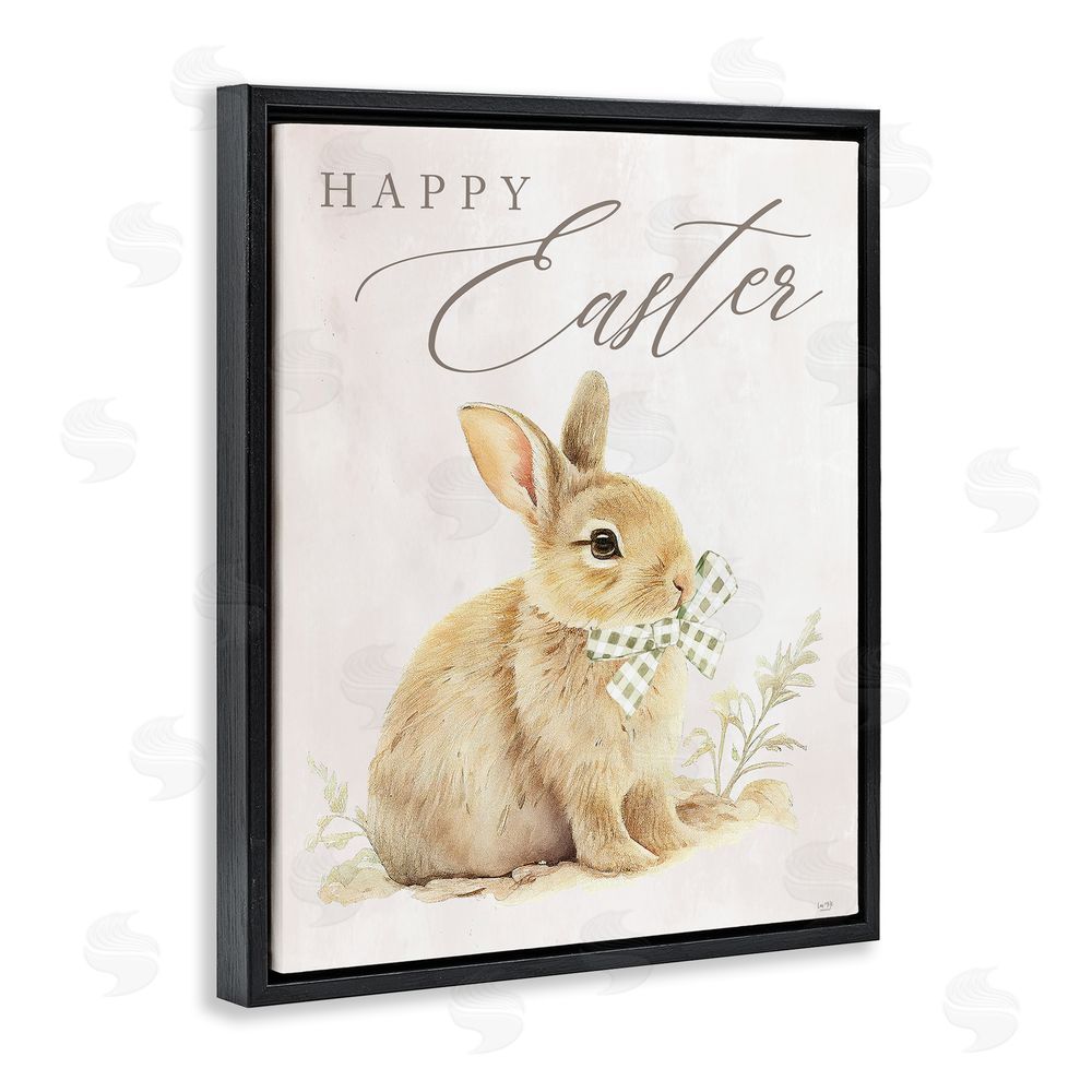 Lux + Me Designs Vintage Happy Easter Bunny Black Floating Frame Canvas Wall Art Print