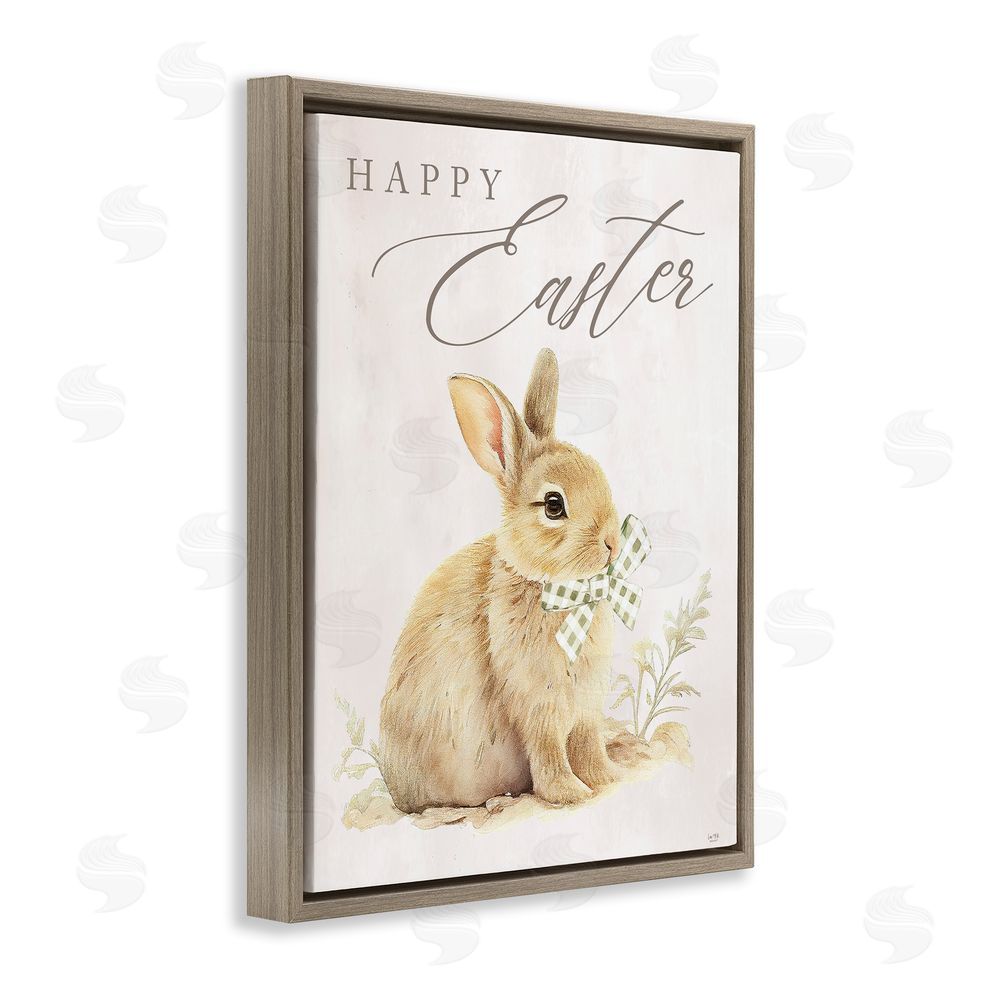 Lux + Me Designs Vintage Happy Easter Bunny Brown Floating Frame Canvas Wall Art Print