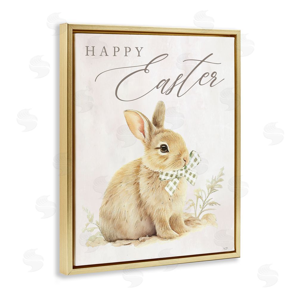 Lux + Me Designs Vintage Happy Easter Bunny Gold Floating Frame Canvas Wall Art Print