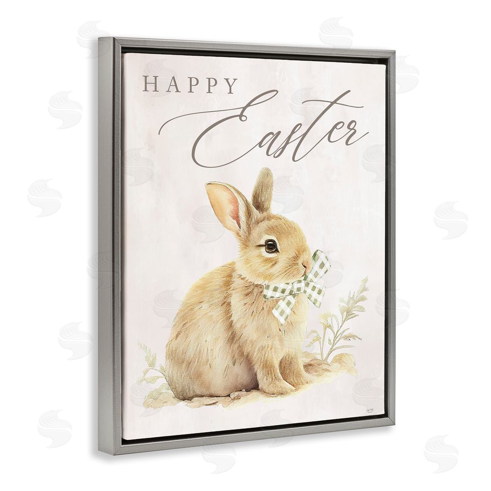 Lux + Me Designs Vintage Happy Easter Bunny Gray Floating Frame Canvas Wall Art Print