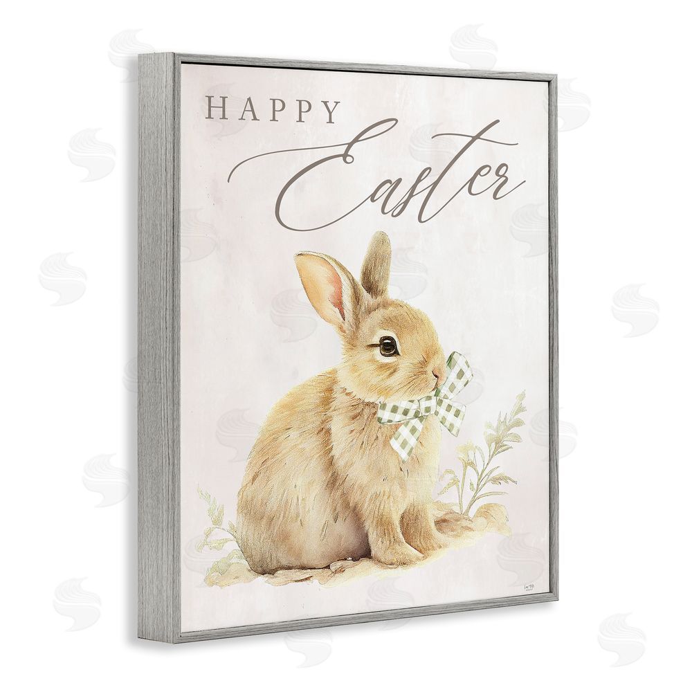 Lux + Me Designs Vintage Happy Easter Bunny Gray Framed Giclee Wall Art Print
